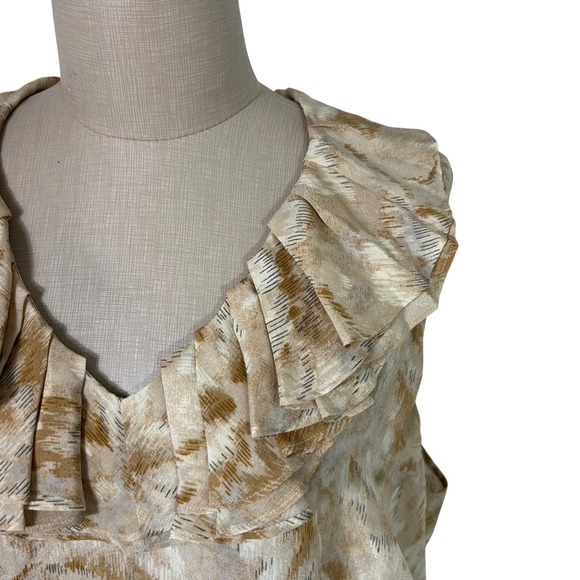 Talbots Woman Petites 18WP Sleeveless Ruffle‎ Neck Top 100% Silk Abstract Print - Picture 2 of 11